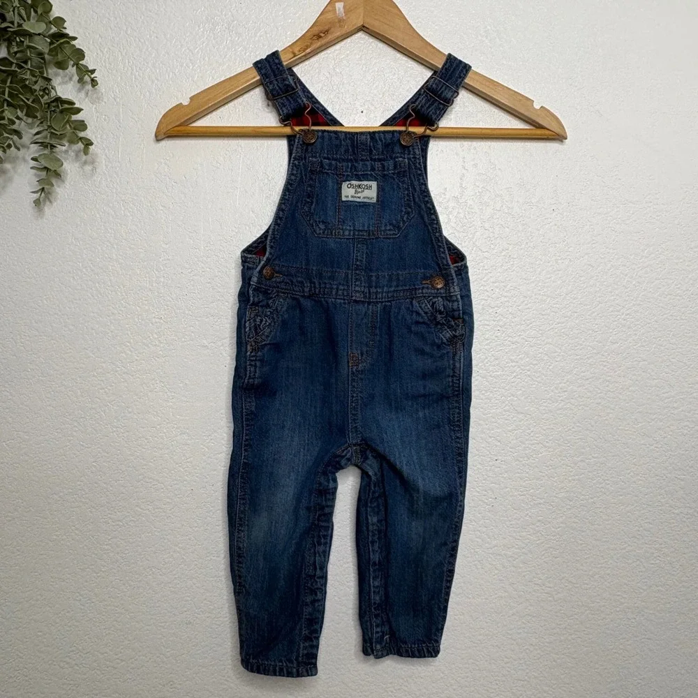 OshKosh Bgosh Kids 18M Blue Denim Flannel Lined Buffalo Plaid Vestbak Overalls